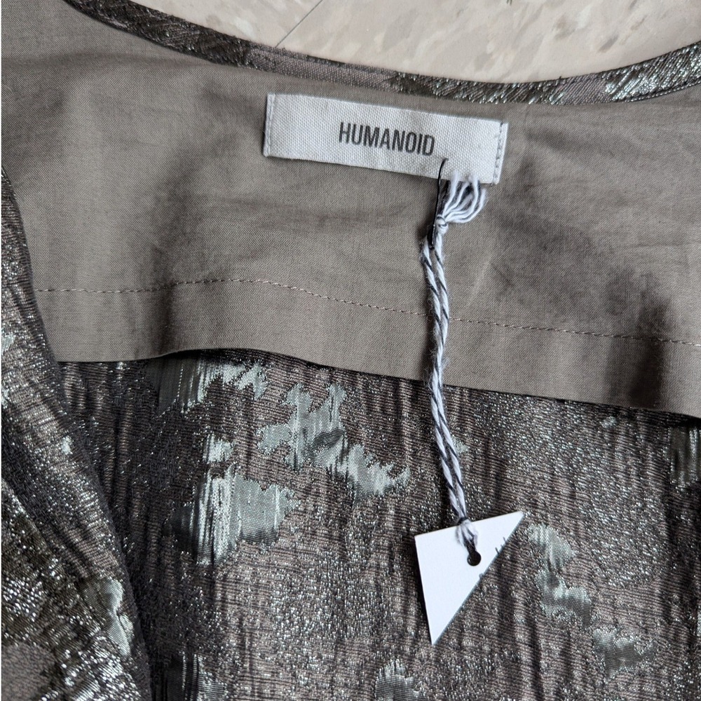 NWOT Humanoid Sanny Metallic Jacquard Midi Wrap Dress Bronze Silver Floral - Picture 4 of 9